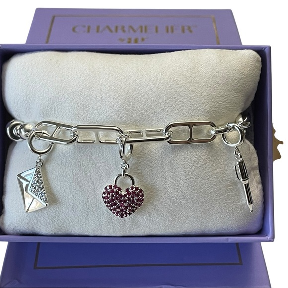 Bomb Party Jewelry - Bomb Party Charmelier - BR18599 Written With All My Love - Heart Charm NIB